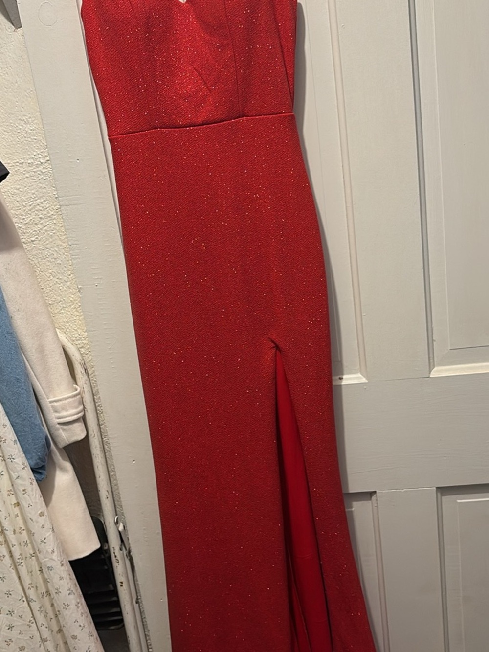 City Triangles Sparkling Red Prom Gown with Side Slit